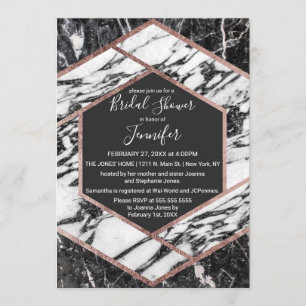 Modern Marble Rose Gold Trim Hexagon Bridal Shower Invitation