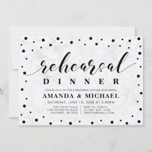 Modern Marble & Script Wedding Rehearsal Dinner In Invitation