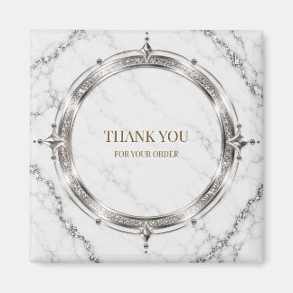 Modern Marble Silver Square Gift Box Label Magnet