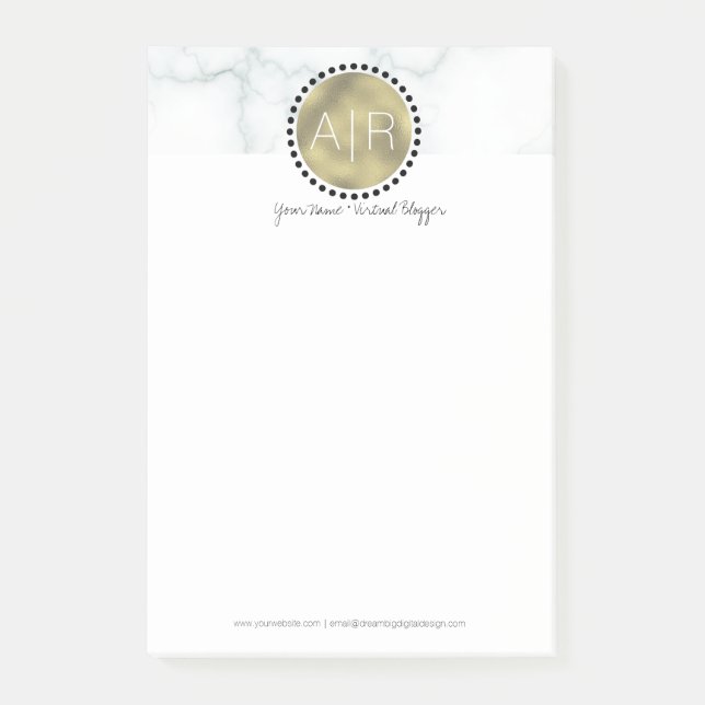 Modern Marble Simulate Foil Monogram Post-it Notes (Front)