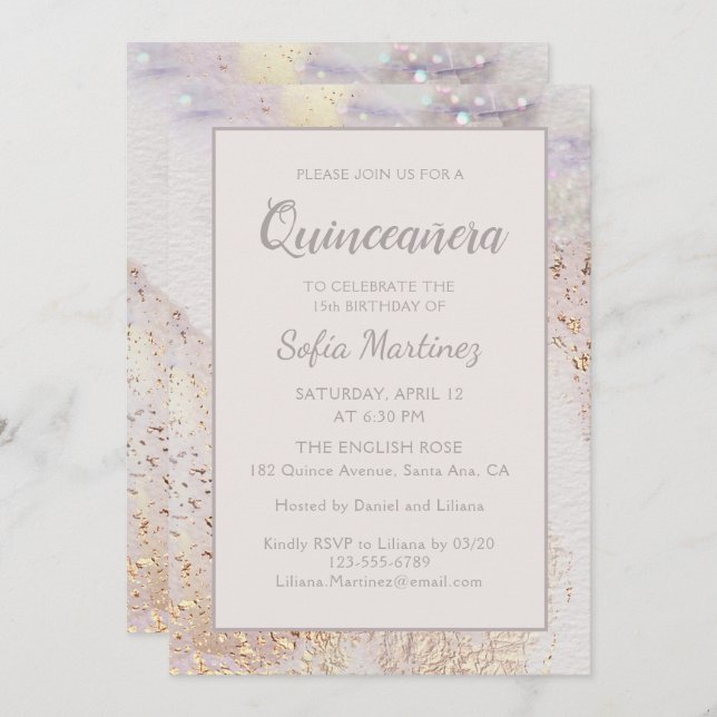 Modern Marble Sparkle | Quinceañera Invitation (Front/Back)