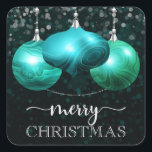 Modern Marble Turquoise Christmas Ornament Square Sticker<br><div class="desc">Celebrate the season with a bold and elegant twist using this modern Christmas ornament design featuring three marbled turquoise baubles suspended against a dreamy bokeh background. Each ornament showcases swirling agate-like textures in deep violet hues, accented by silver chains and caps for a touch of winter sparkle. The graceful “merry...</div>