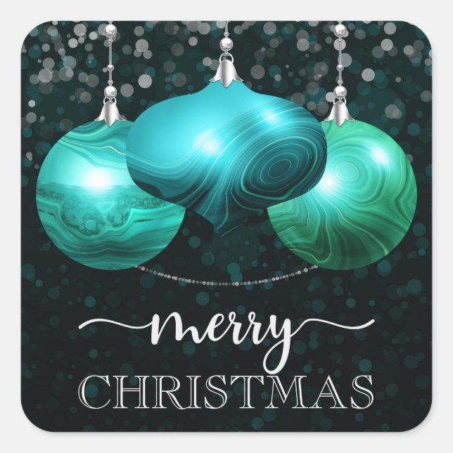 Modern Marble Turquoise Christmas Ornament Square Sticker (Front)