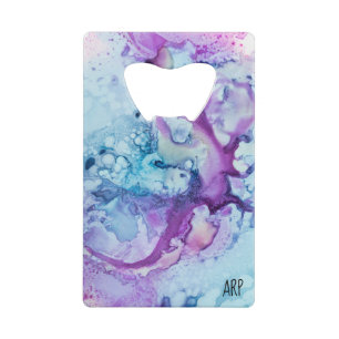 *~*  Modern Marble Violet Turquoise Purple Credit Card Bottle Opener