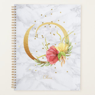 Modern Marble Watercolor Golden Monogram Letter O Planner