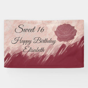 Modern marble watercolor rose  sweet 16 party banner