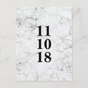 Modern marble wedding save the date postcard