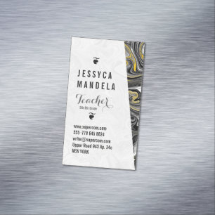 Modern Marbled Black yellow white Magnetic Business Card