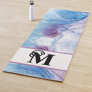 Modern Marbled Blue Alcohol Ink Monogram  Yoga Mat