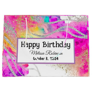 Modern Marbled Glitter Colourful Birthday  Large Gift Bag