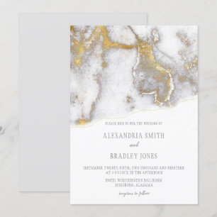 Modern Marbled Grey and Gold Wedding Invitation  