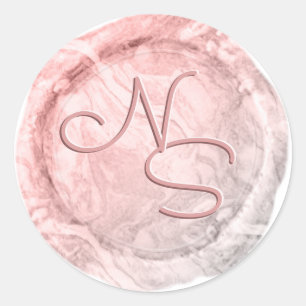 Modern Marbled Pink Wax Seal Monogram Sticker