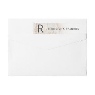 Modern Marbles Beige Fall Monogram Return Address Wrap Around Label