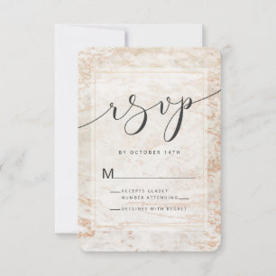 Modern Marbles in Beige with Copper Foil Edges RSVP Card