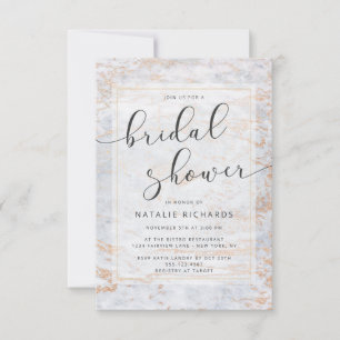 Modern Marbles in Blue with Copper Bridal Shower Invitation
