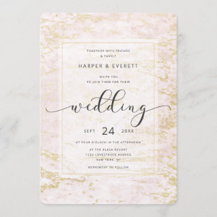 Modern Marbles in Blush with Gold Foil Wedding Invitation