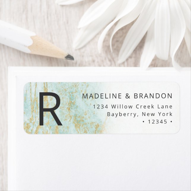 Modern Marbles in Ocean with Gold Return Address (Insitu)