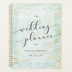Modern Marbles in Ocean with Gold Wedding Plans Planner