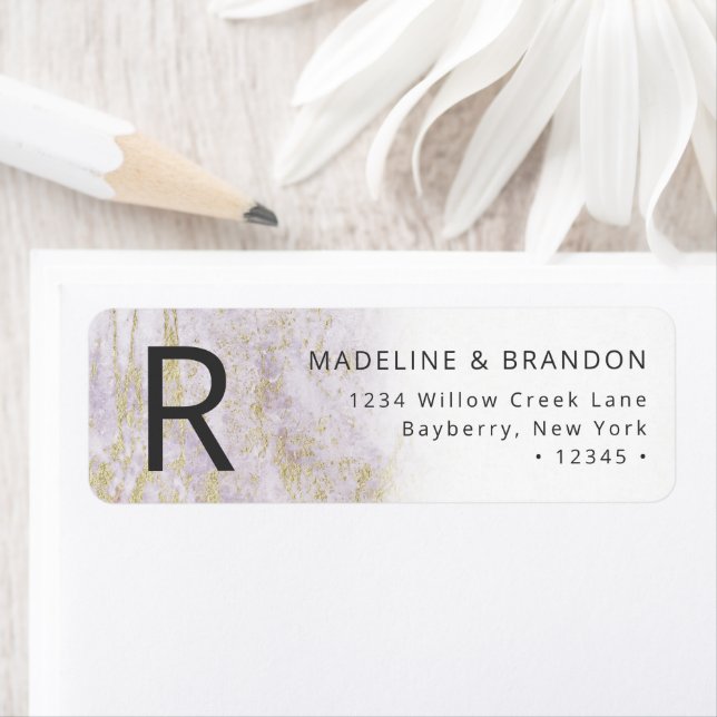 Modern Marbles in Violet with Gold Return Address (Insitu)