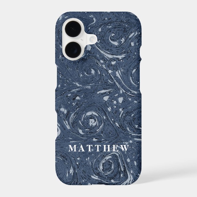 Modern Marbling Pattern Navy Blue Minimal Simple (Back)