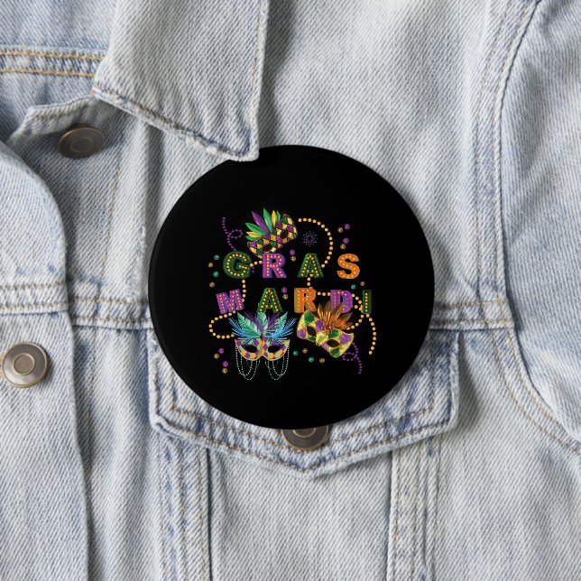 Modern Mardi Gras 4 Inch Round Button (In Situ)