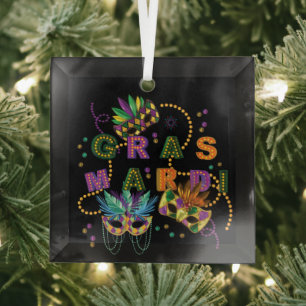 Modern Mardi Gras Glass Ornament