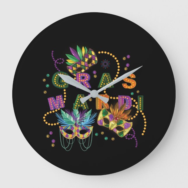 Modern Mardi Gras Large Clock (Front)