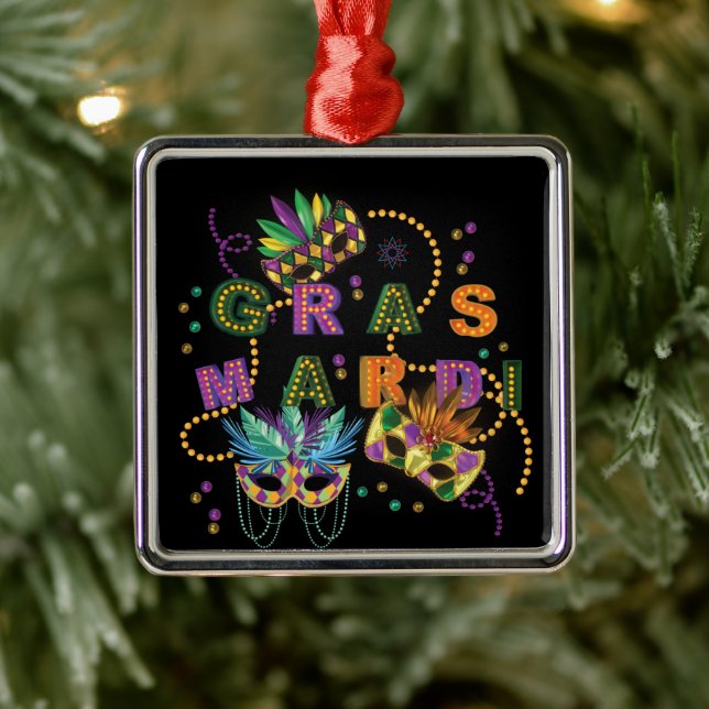Modern Mardi Gras Metal Ornament (Tree)
