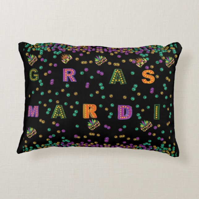 Modern Mardi Gras Pattern Accent Pillow (Back)