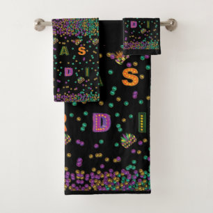Modern Mardi Gras Pattern Bath Towel Set