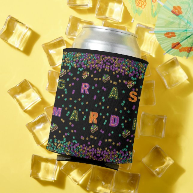 Modern Mardi Gras Pattern Can Cooler (In Situ Summer)