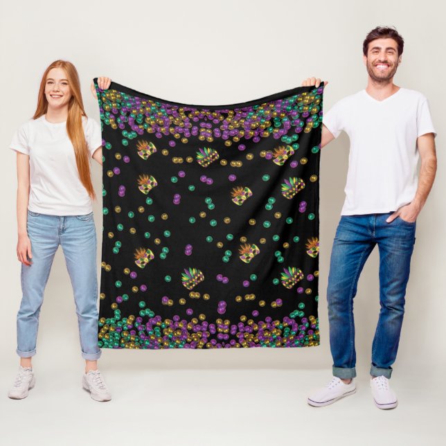 Modern Mardi Gras Pattern Fleece Blanket (In Situ)