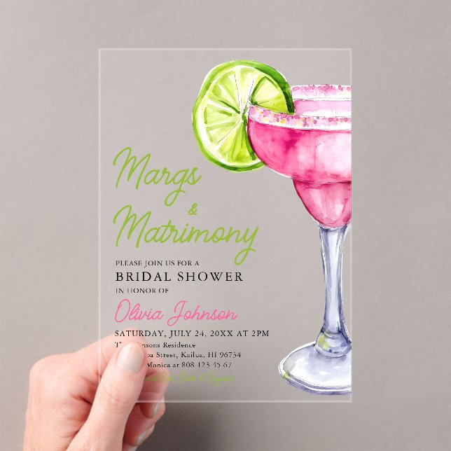 Modern Margs & Matrimony Cocktail Bridal Shower Acrylic Invitations (Insitu (Handheld))