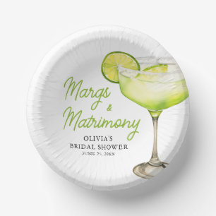 Modern Margs & Matrimony Cocktail Bridal Shower Paper Plate