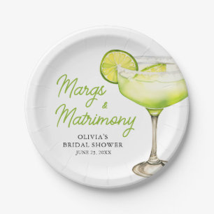 Modern Margs & Matrimony Cocktail Bridal Shower Paper Plate