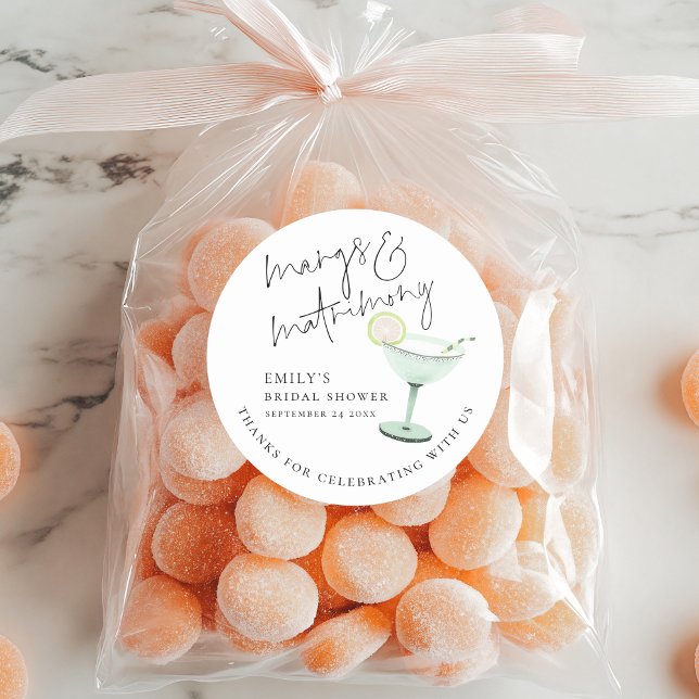 Modern Margs Matrimony Thank You Bridal Shower Classic Round Sticker (Creator Uploaded)