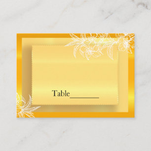Modern Marigold Yellow & White Floral Stamp Place Card