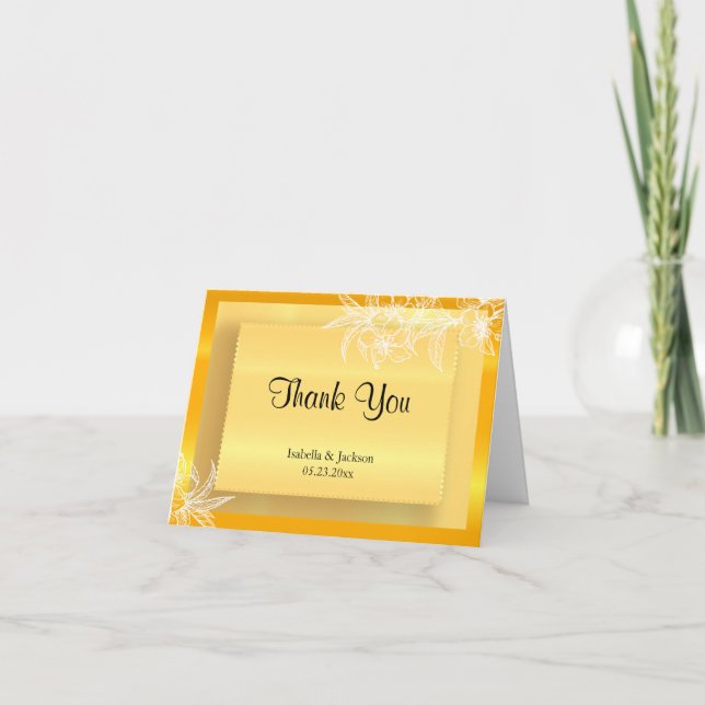 Modern Marigold Yellow & White Floral Stamp Thank You Card (Front)