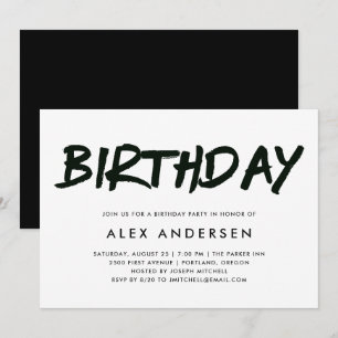 Modern Marker   Black and White Birthday Party Invitation