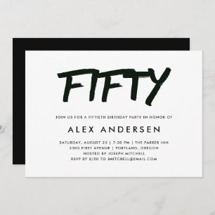 Modern Marker   Black and White Fiftieth Birthday Invitation