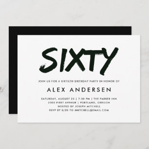Modern Marker   Black and White Sixtieth Birthday Invitation