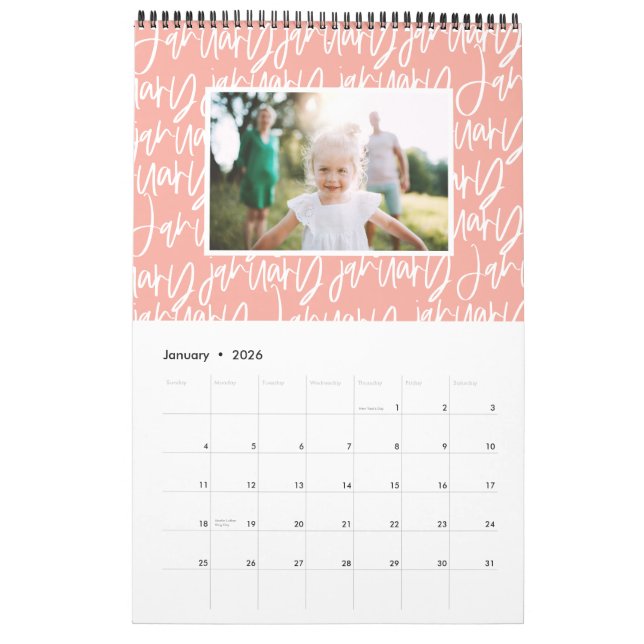 Modern marker pen photo script calendar (Jan 2026)