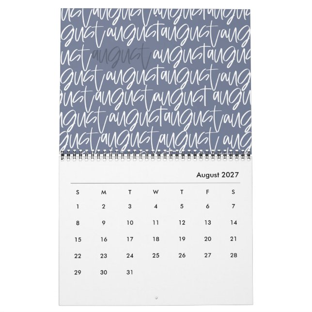 Modern marker pen script calendar (Aug 2027)