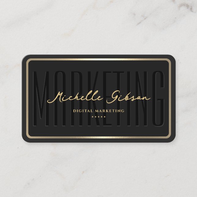 Modern Marketing Elegant Black Gold Frame Border Business Card (Front)