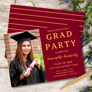 Modern Maroon And Gold Photo Graduation 2026 Party Invitation
