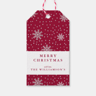 Modern Maroon and Silver Snowflake Christmas Gift Tags