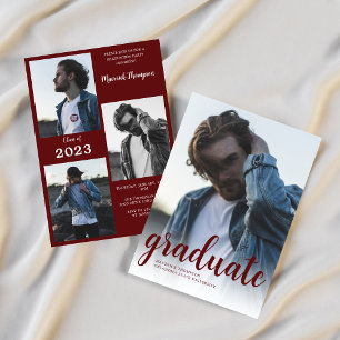 Modern Maroon Burgundy Photo Graduation Party Invitation