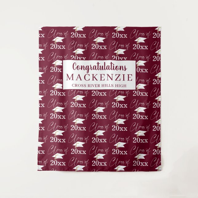 Modern Maroon CLASS OF 20XX Pattern Photo Op Tapestry (Front)
