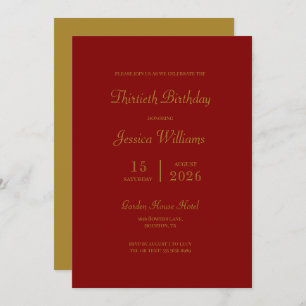 Modern Maroon & Gold Birthday Party Invitation