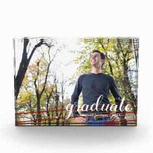 Modern Maroon & Gold Striped Graduate Photo Block